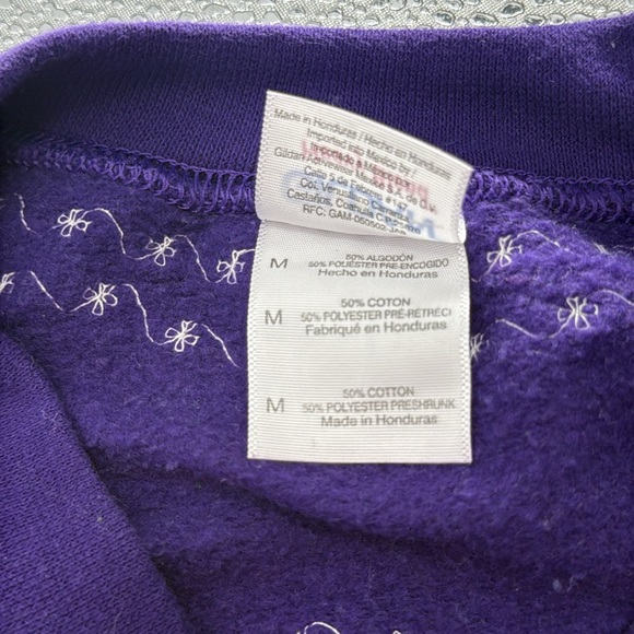 Gildan Purple Crew Neck Heart Patchwork Sweatshirt Coquette Cottagecore Vintage - Picture 11 of 12